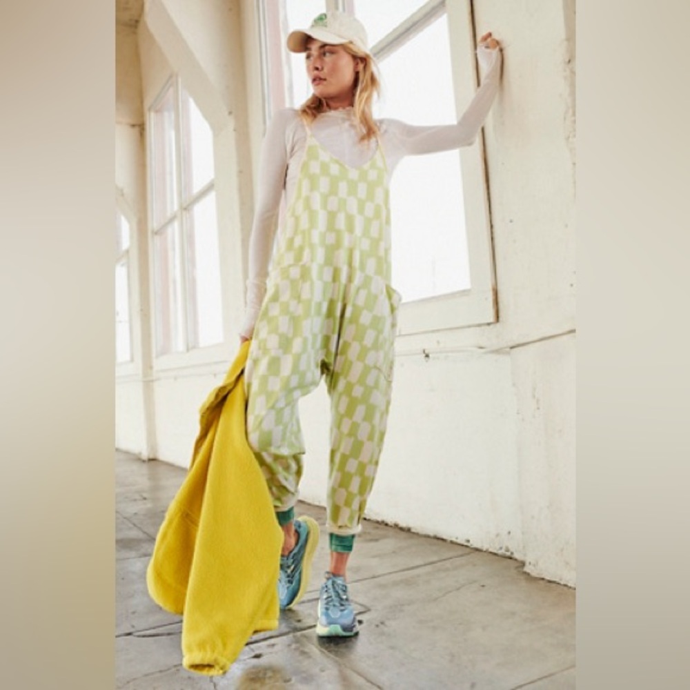 free people movement hot shot onesie - green and cream checkered